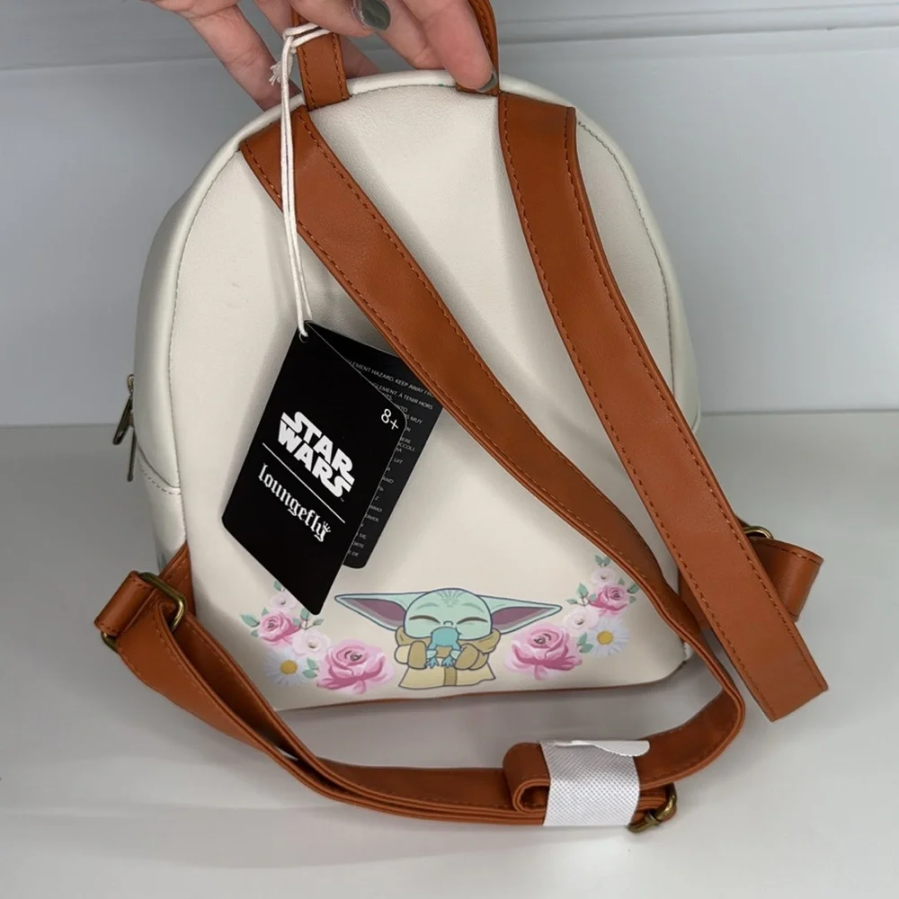 NWT Loungefly Star Wars The Mandalorian Grogu With Frogs & Flowers Mini Backpack